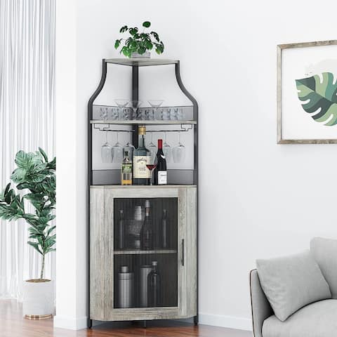 Corner Bar Cabine, Wine Cabinet with Removable Shelves (Retro Brown)