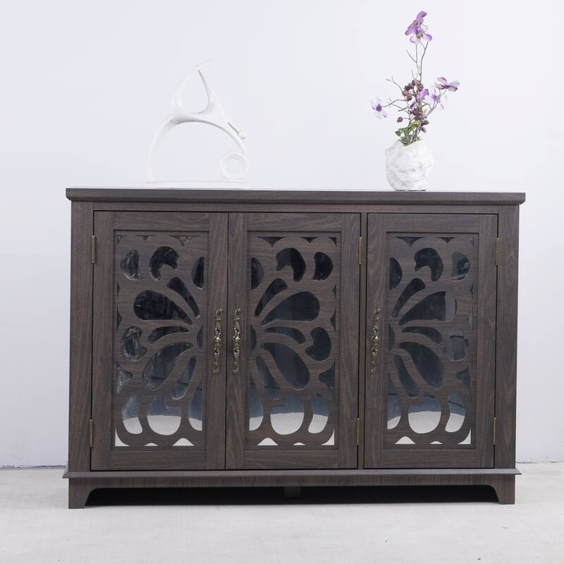 Spacious size countertop Sideboard with 3 mirrored doors adjustable shelves buffet cabinet, storage cabinet for living room