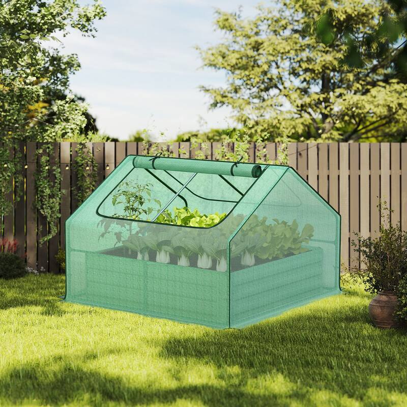 Aoodor 4.2x4.2x3 FT Raised Garden Bed Kit with Mini Greenhouse - Green