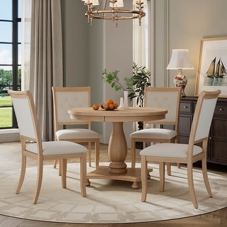 5 Piece Retro Solid Wood Round Dining Table Set - Bed Bath & Beyond ...