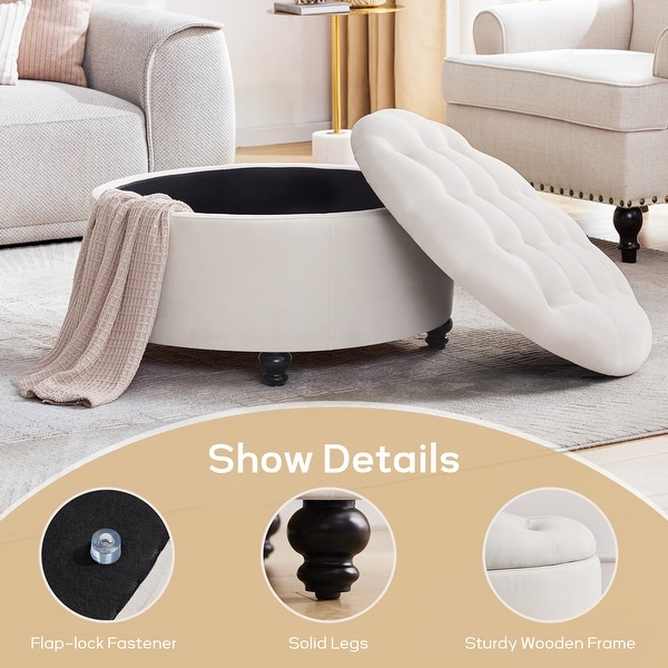 Tufted Large Round Storage Ottoman Beige Grey Blue On Sale Bed Bath Beyond 39151435