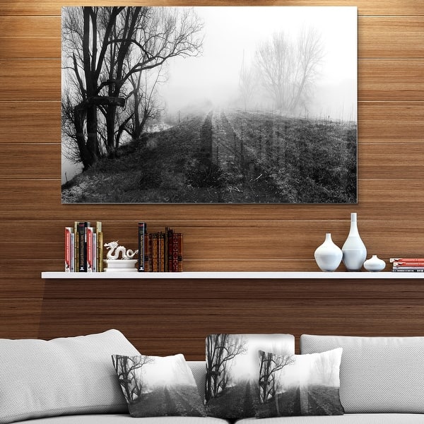 Black and White Misty Landscape Panorama Landscape Glossy Metal Wall