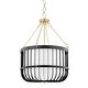 preview thumbnail 1 of 5, Hudson Valley Landon 4-Light Pendant with White Belgian Linen Shade Aged Brass/Black