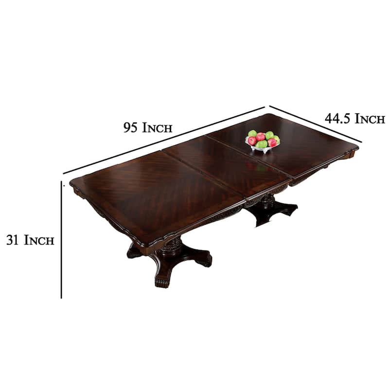 Zenie Dining Table, Extension Leaf, 77-95 Inch, Cherry Brown Solid Wood
