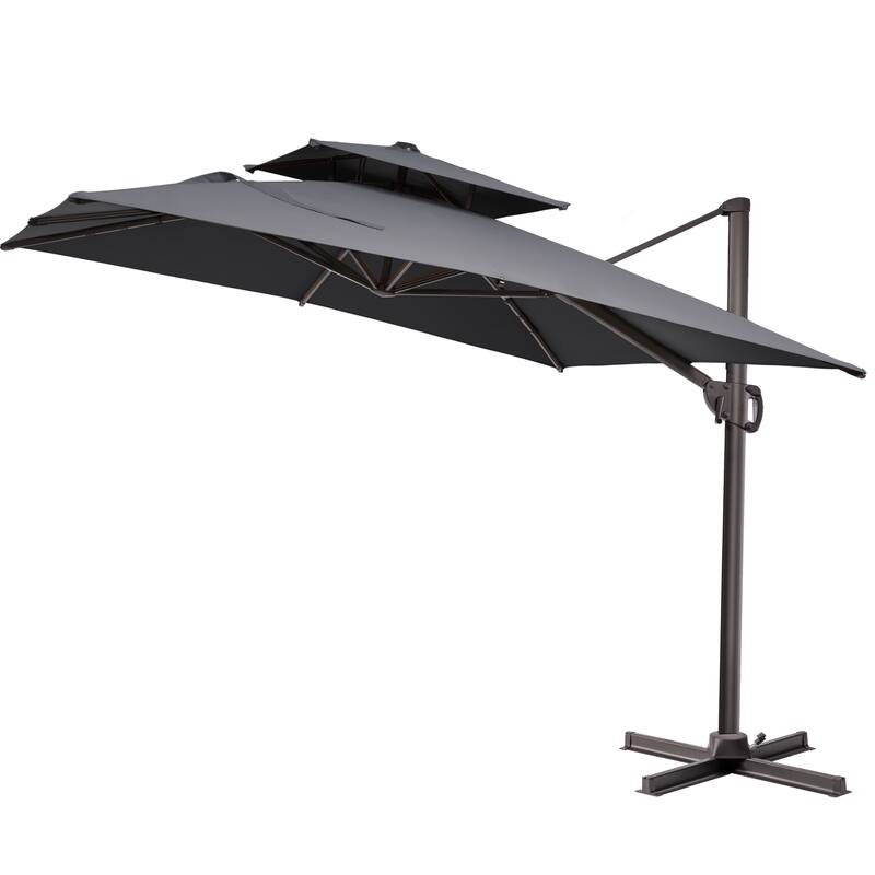 11 x 9 ft Outdoor Rectangular Patio Offset Cantilever Umbrella with 360-degree Rotation and 6 Shade Angles