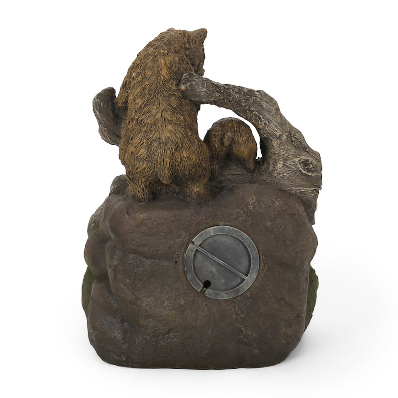 24.75" High Callan Fountain Weather Resistant Floor Fountain With Light, Light Brown + Moss