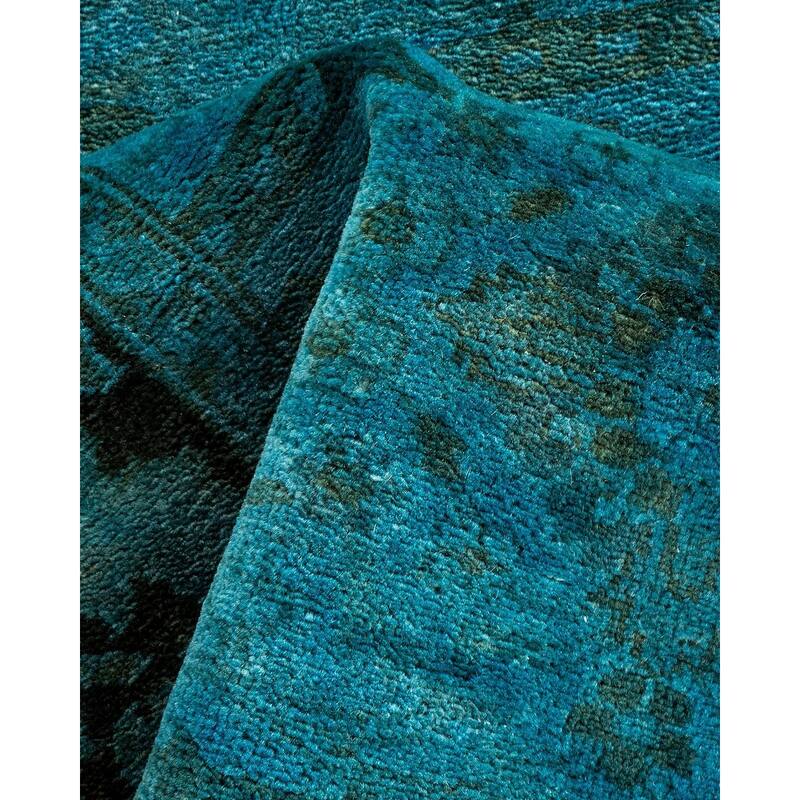 Overton Hand Knotted Wool Vintage Inspired Modern Contemporary Overdyed Blue Runner Rug - 2' 8" x 10' 4"