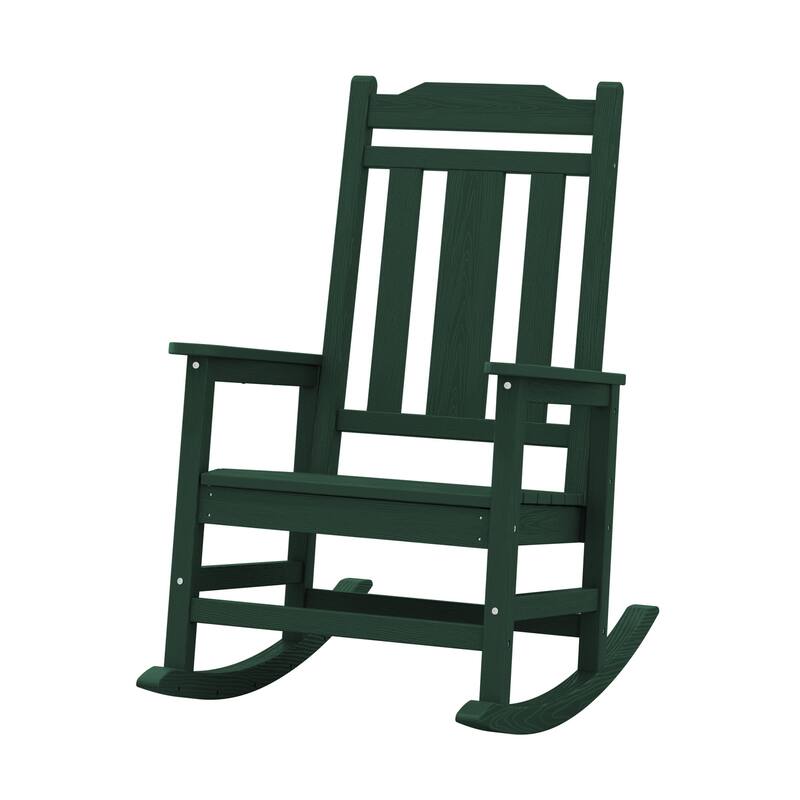 Outdoor Patio HDPE Rocking Chiar, Extra Wide Seat & Backrest - Dark Green