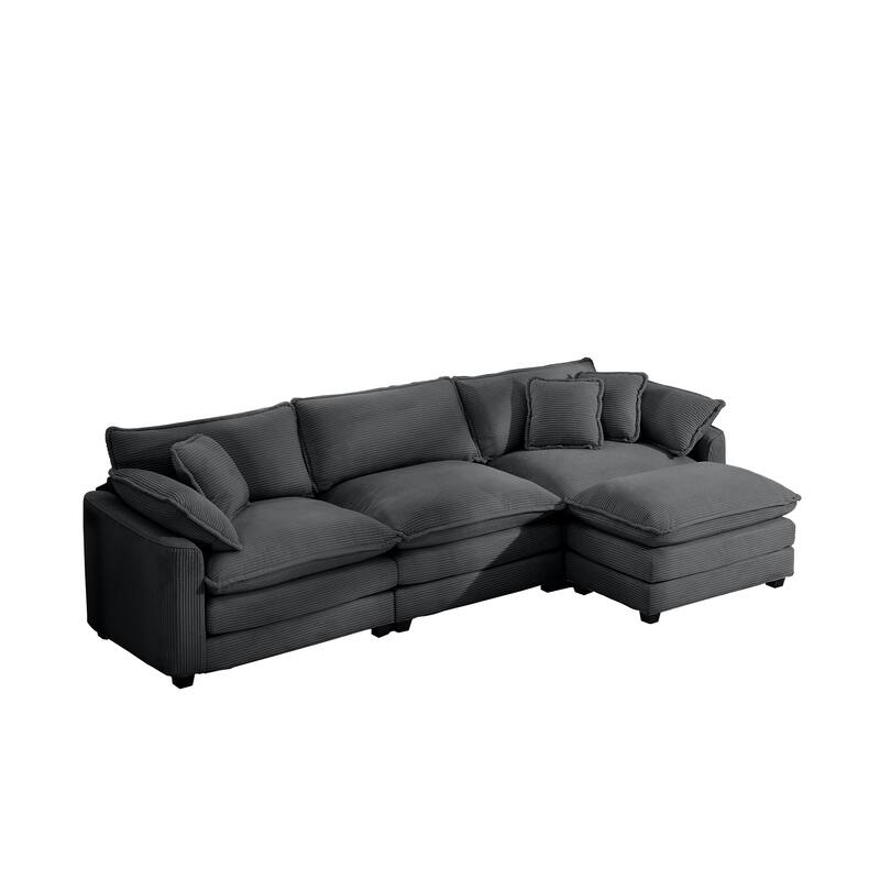 L-shaped Chaise Sectional Sofa with Ottoman and Double Cushions