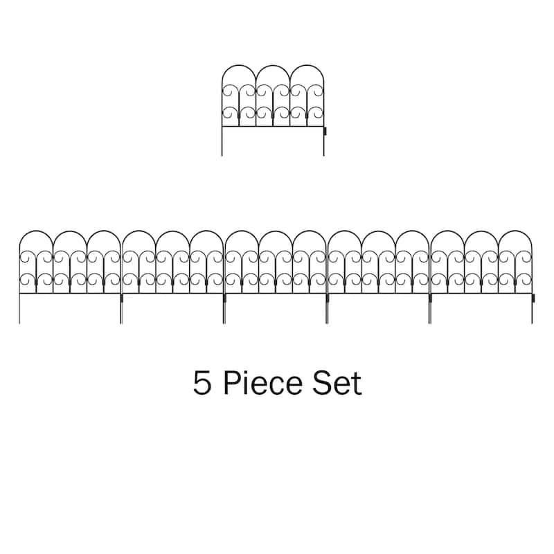 Metal Garden Fencing - Set of 5 Interlocking Panels for Flower Beds and Landscaping by Pure Garden (Black)