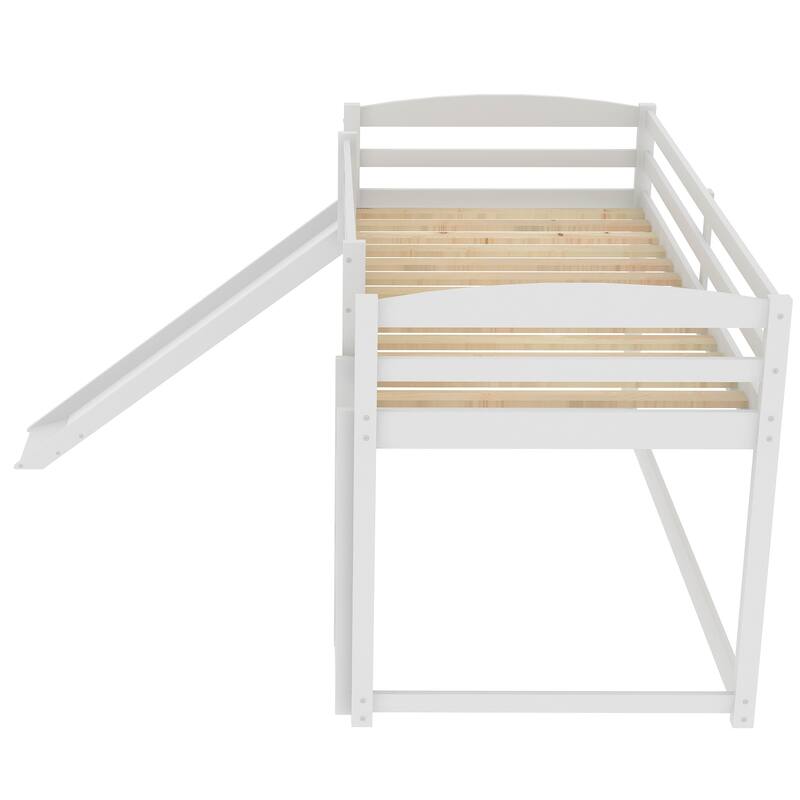 Convertible Twin Bunk Bed with Slide and Ladder in White