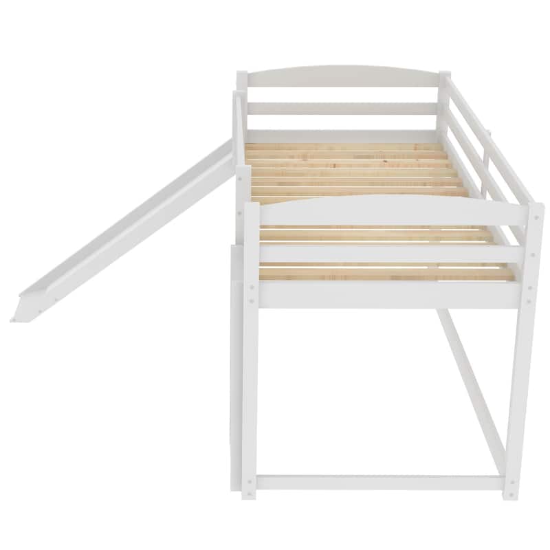 Low Twin Bunk Bed with Slide and Ladder, Sturdy Wooden Frame