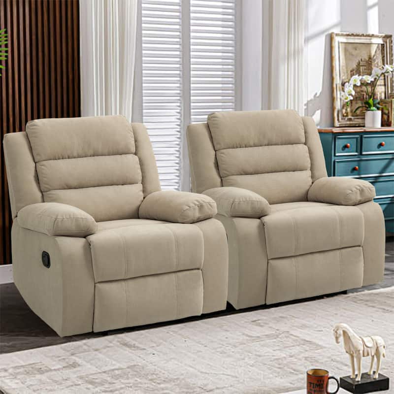 Overstuffed Cotton Corduroy Manual Pushback Recliner with Wide Armrest - Beige/2-Piece