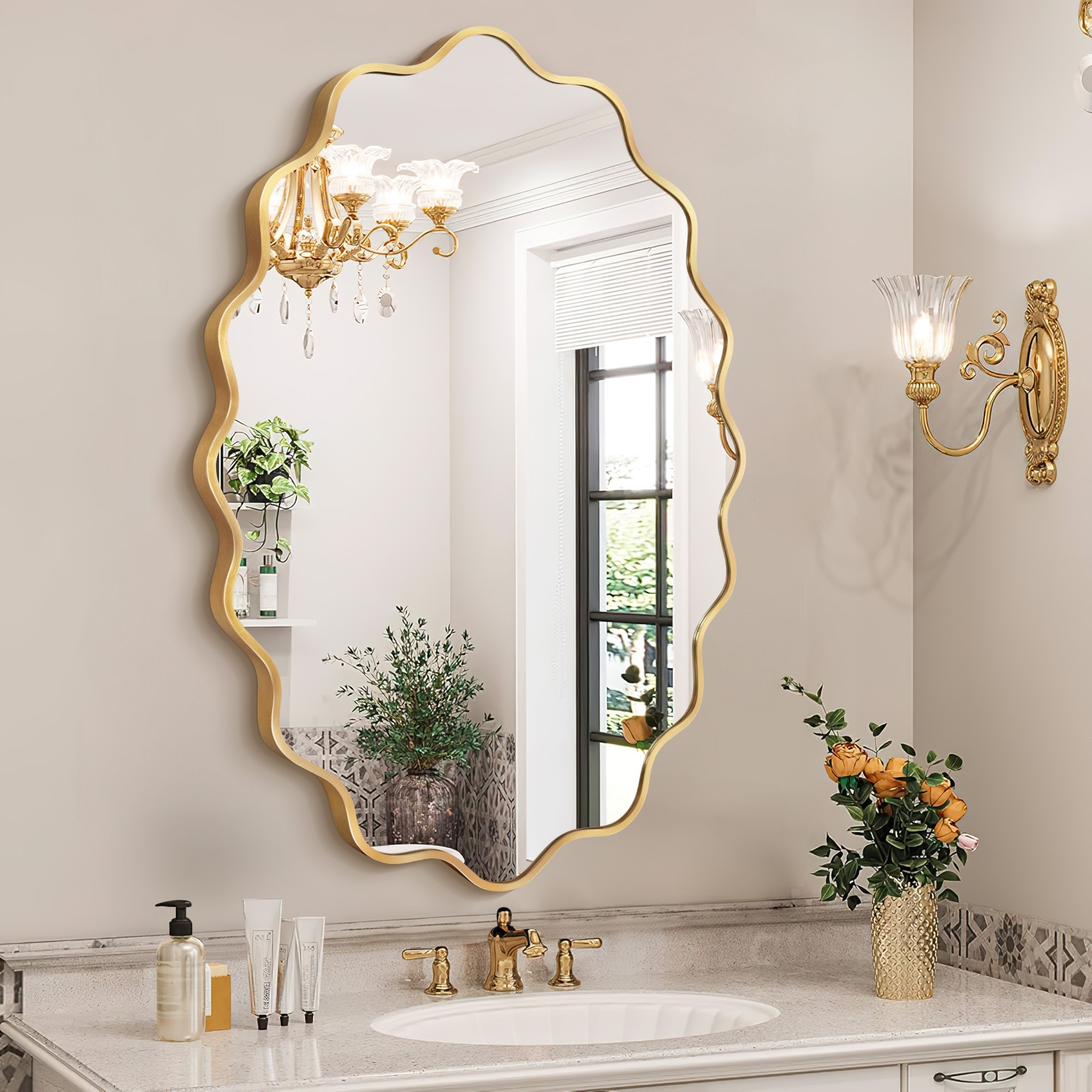 Oval Metal Framed Irregular Wavy Wall Mirror