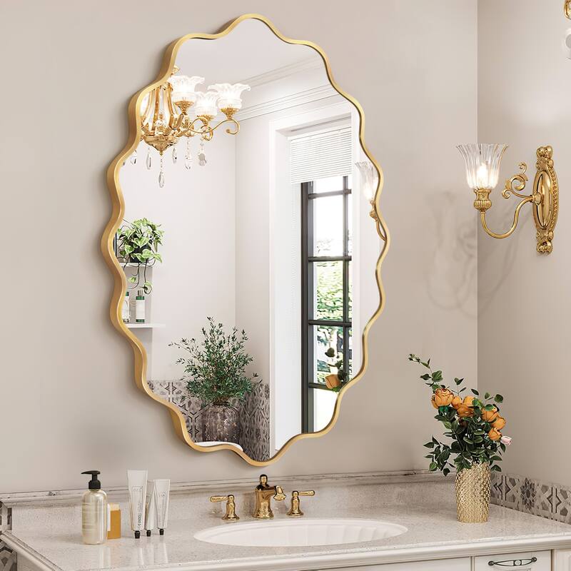 ALuminum Alloy Framed Wavy Oval Wall Mirror - 24x36 - Gold