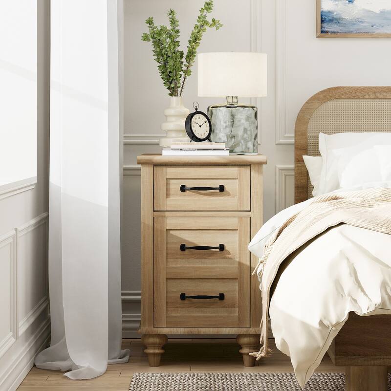 End Table with Charging Station, Side Table with Storage, Power Outlets & Type-C USB Ports for Living Room - 1 Pack - Oak