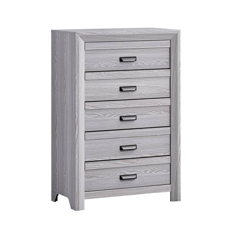 Laide Tall Dresser Chest with 5 Drawers, Cup Handles, Gray Driftwood Veneer