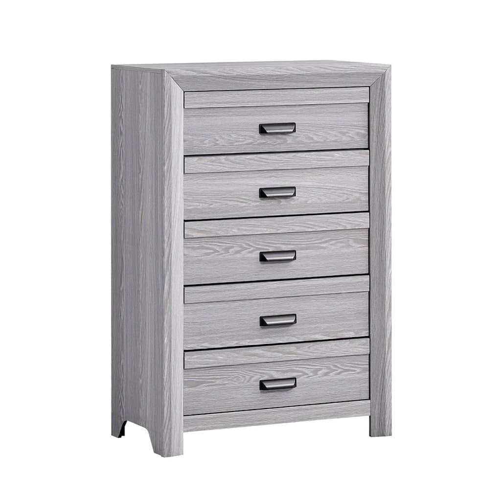 Laide Tall Dresser Chest with 5 Drawers, Cup Handles, Gray Driftwood Veneer