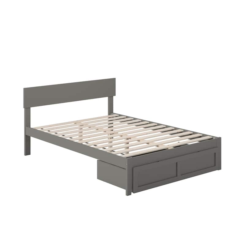 Full Bed with Foot Drawer - Grey Finish Modern Design - Slat Kit Included - No Box Spring Needed