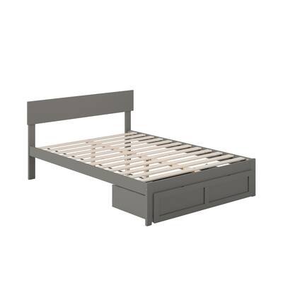 Full Bed with Foot Drawer - Grey Finish Modern Design - Slat Kit Included - No Box Spring Needed