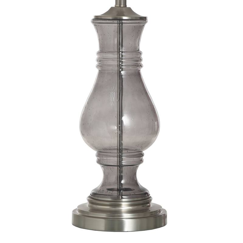 Smoked Grey Seeded Glass Table Lamp - Off-White Shade