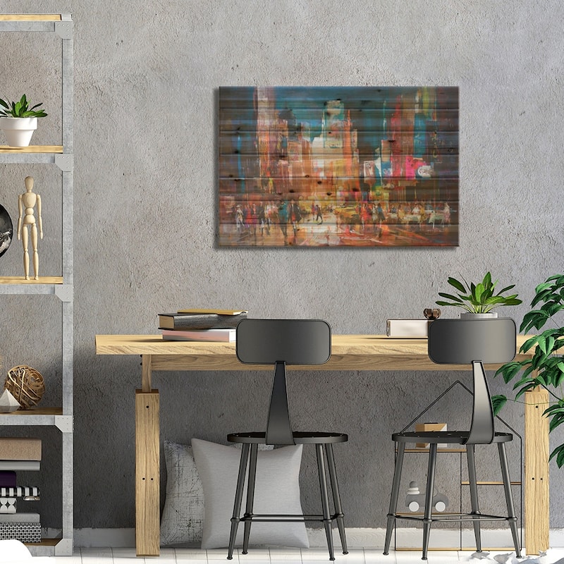 New York Print On Wood by Willem Haenraets - Multi-Color