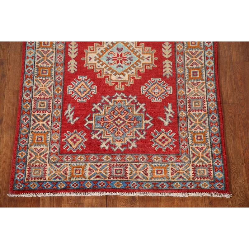 Kazak Oriental Accent Rug Hand-Knotted Geometric Red Wool Carpet - 2'9"x 4'1"