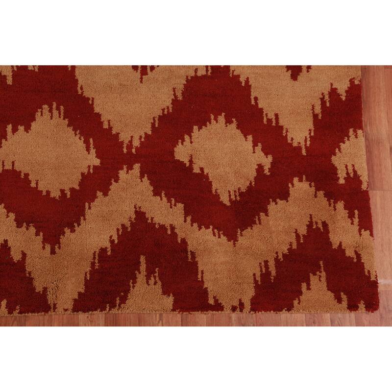 Hand Knotted Oriental 100% Wool Carpet Modern Geometric Oranges & Rust Moroccan Area Rug - 11' 8'' X 8' 10''