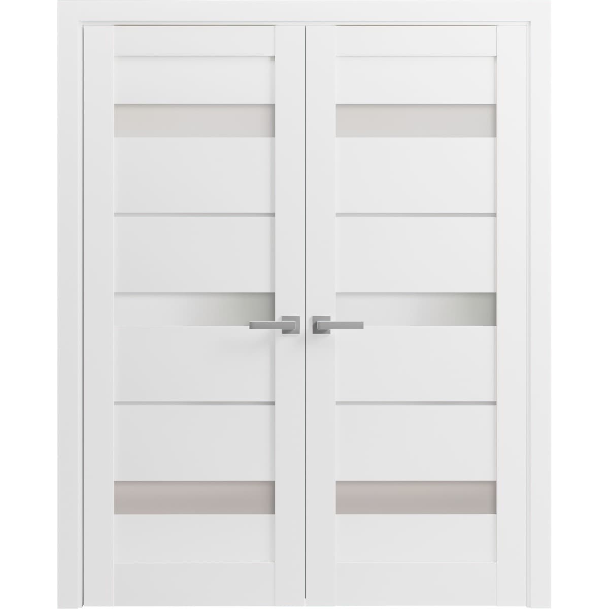 SartoDoors Quadro 4055 | Interior French Doors Double French Door | Solid Wood w/ Glass | 36x80, White Silk Bedroom Door