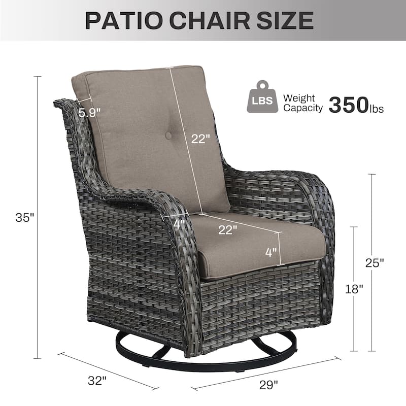 Gymojoy Patio Rattan Wicker 360 Degree Swivel Chair 2-Piece