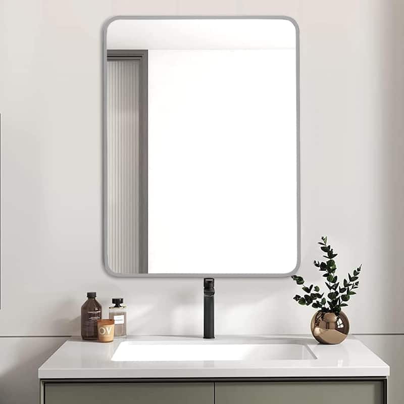 Bathroom Mirror for Over Sink Wall Mirror Metal Frame Rounded Rectangular Vanity Mirrors for Bedroom Living Room Entryway Decor - 24" x 32" - Silver