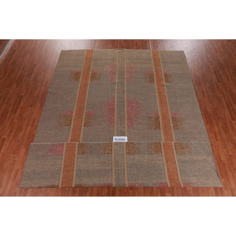 Hand Woven Oriental 100% Jute Carpet Southwestern Modern Brown Kilim Area Rug - 13' 8'' X 10' 3''