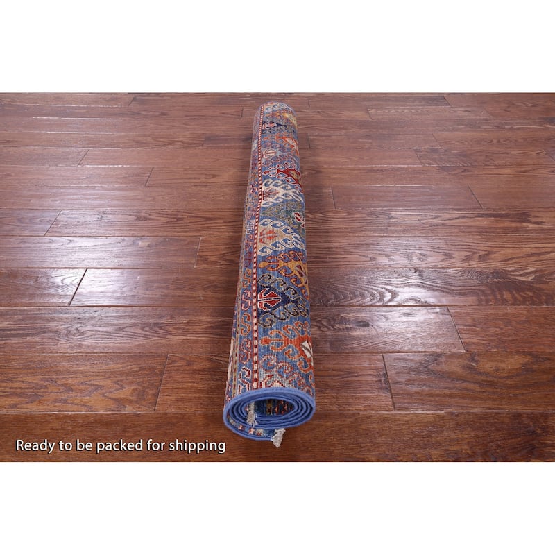 Golden Nile Blue Khorjin Hand Knotted Wool Rug - 3' 10" X 5' 10"