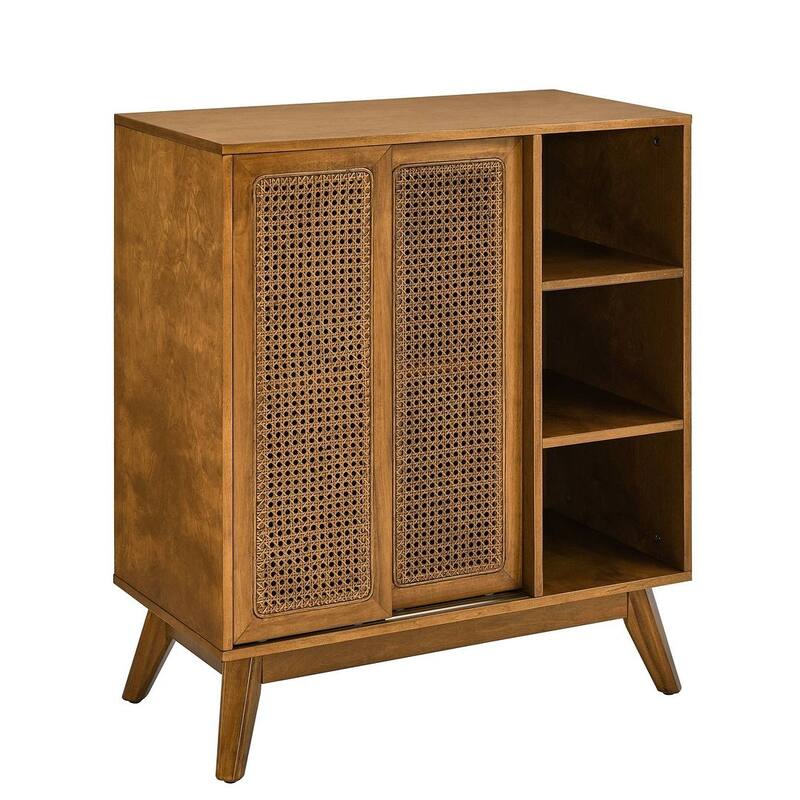 31" Mid Century Modern Rattan Storage Buffet/Sideboard
