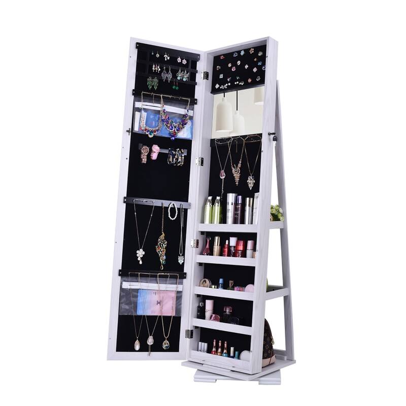 360 Degree Rotation Full-Body Mirror Cabinet PVC Film Moisture-Proof Dressing Jewelry Storage