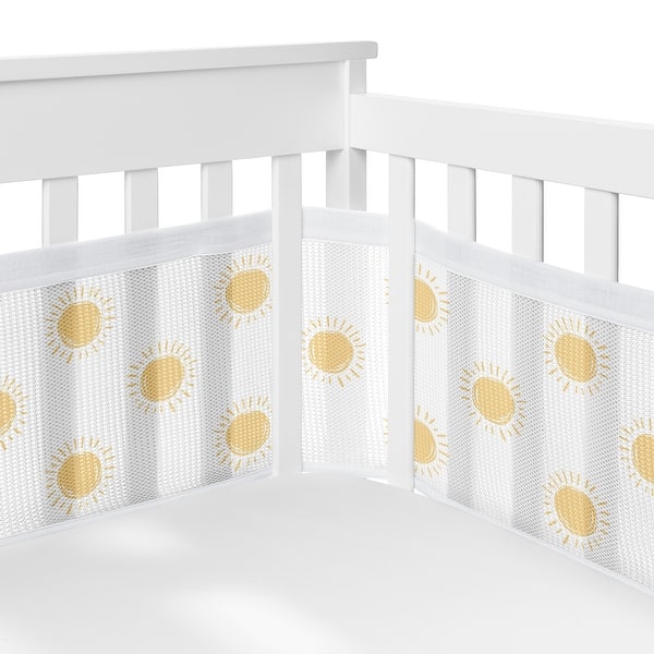 slide 2 of 6, Sweet Jojo Designs + BreathableBaby Breathable Mesh Crib Liner Pad White Yellow Boho Sun Boy Girl Unisex/Gender Neutral Bohemian