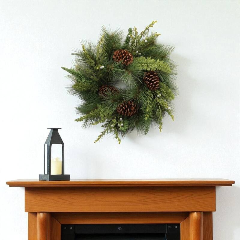 HomeRoots 18" Green Christmas Pine And Pinecone Artificial Wreath - Green - 18.00 in. x 18.00 in. x 9.50 in.