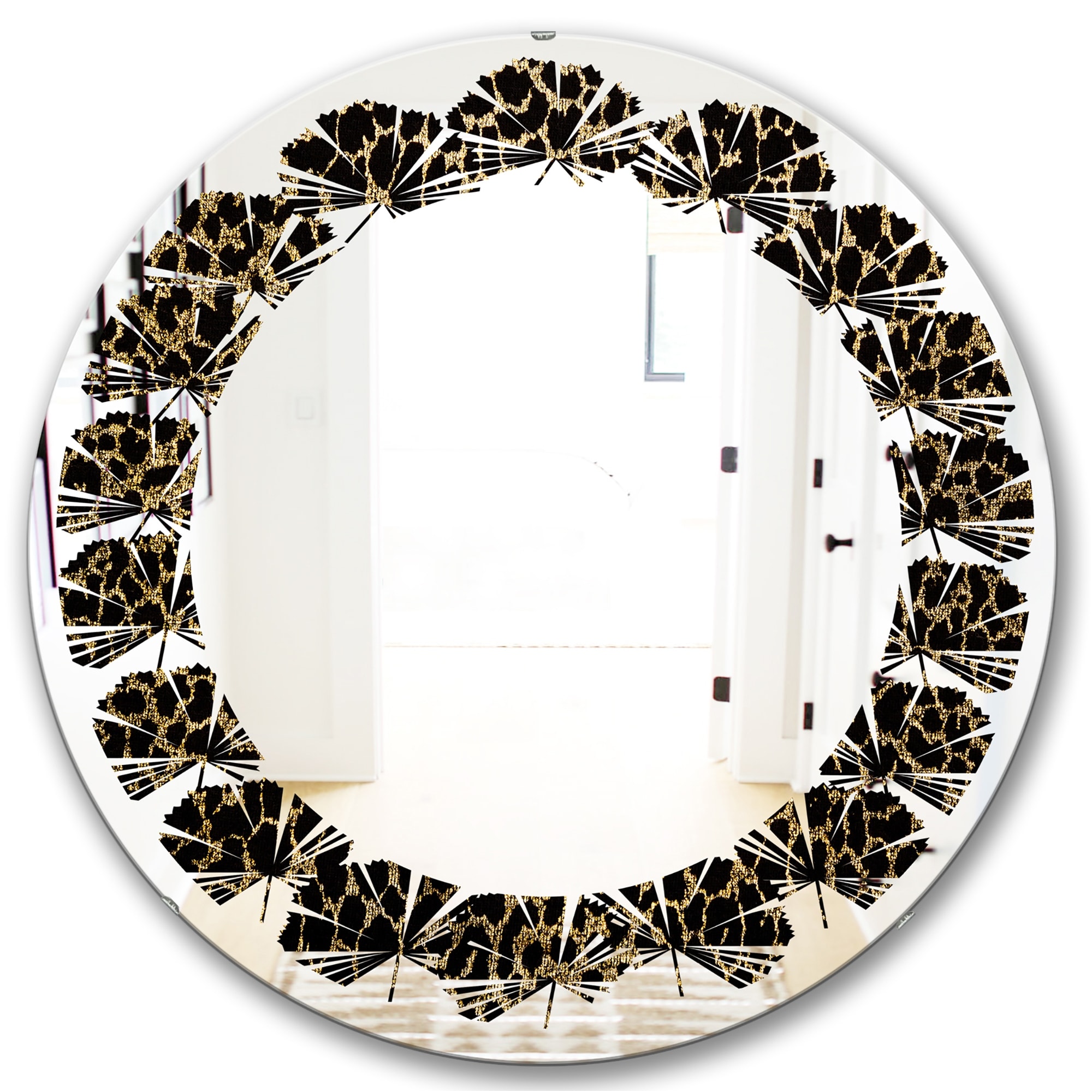 Designart 'Leopard Fur Safari V' Modern Round or Oval Wall Mirror - Leaves