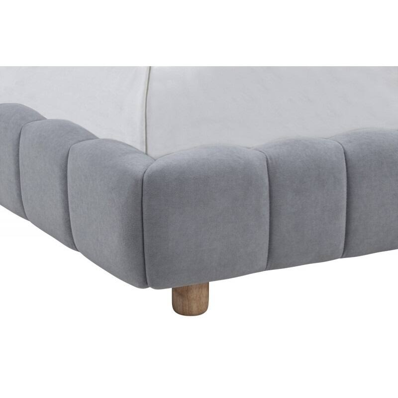 Modern Light Blue Velvet Upholstered Queen Platform Bed Frame with Low Profile Design