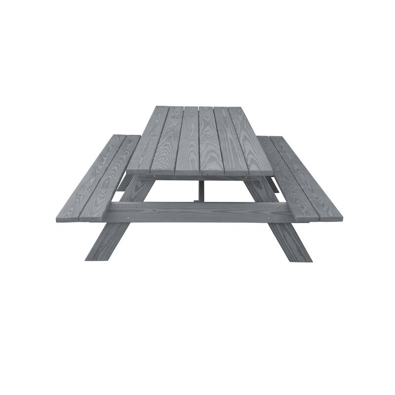 HomeRoots 94" Gray Solid Wood Outdoor Picnic Table