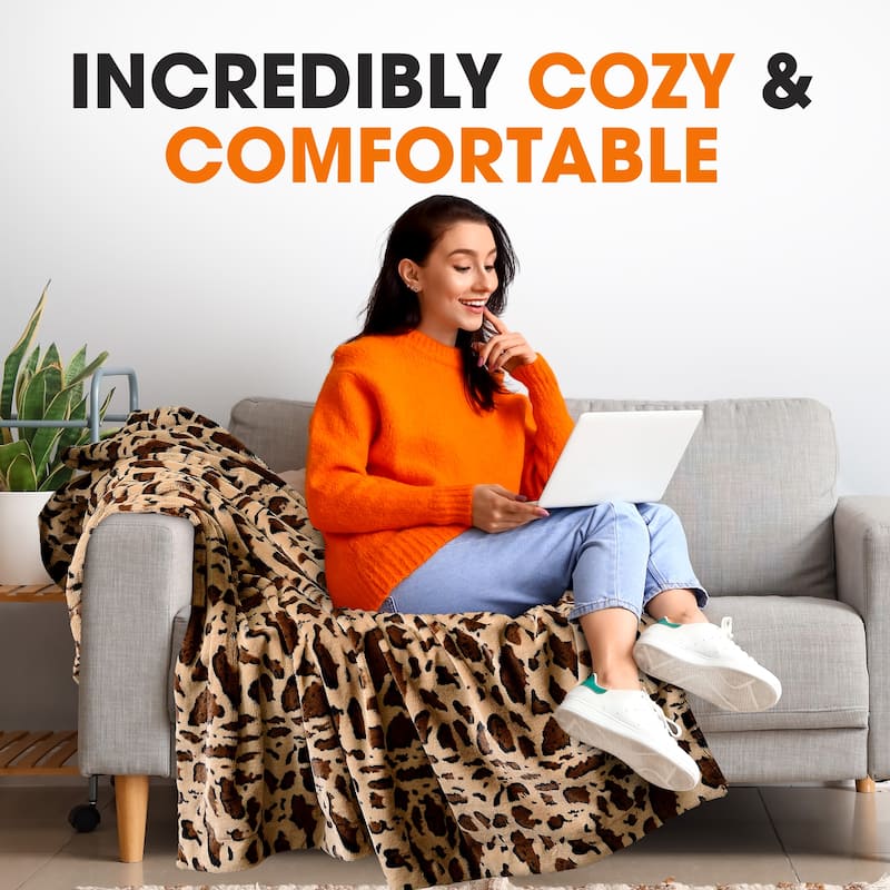 Cheer Collection Ultra Cozy Animal Print Faux Fur Reversible Throw Blanket