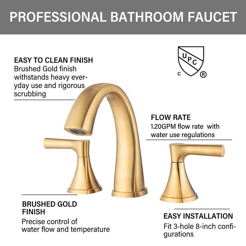 Modern 2 Handle Bathroom Sink Faucet with Pop Up Drain, Ceramic Cartridge, Rust and Corrosion Resistant