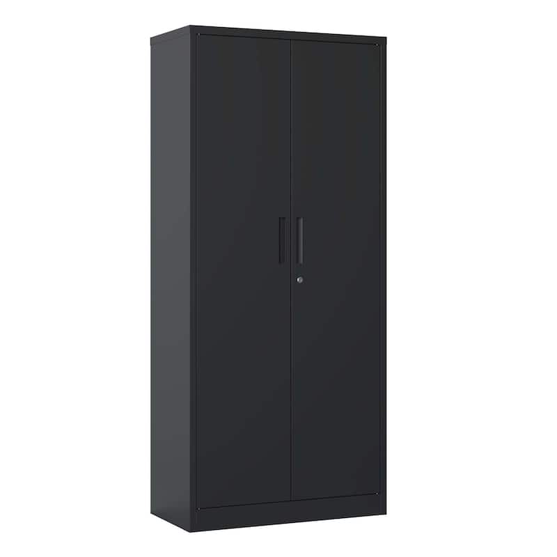 71"H Metal Garage Storage Cabinet,Black Tool Steel Locking Cabinet with Doors and 3 Shelves,Tall Cabinets for Garage Storage