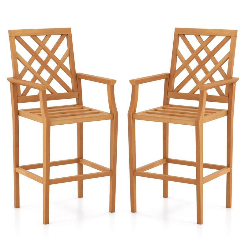 Costway 1/2/4 PCS Patio Teak Wood Bar Stool with Ergonomic Backrest