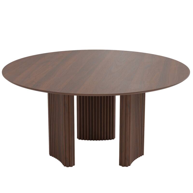 Dovelina 60" Round Dining Table with Artistic Fluted Base & Safe Rounded Edges for Family