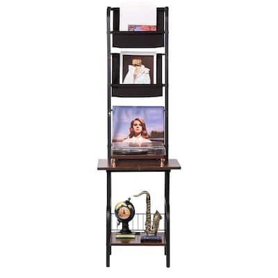 Black 5 Tiers Metal Record Player Stand with LED Light and USB Ports and Oxford Fabric Bags - 17.72" x 19.29" x 56.3"