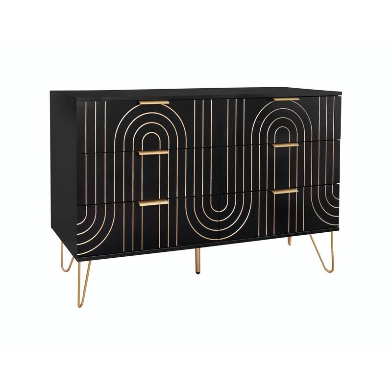 Modern 6-Drawer Dresser with Carving Design and Metal Handles