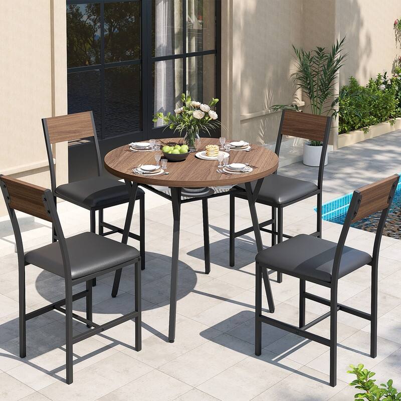34" Round Dining Table Set with 34.5"H Dining Chair for 4 Person