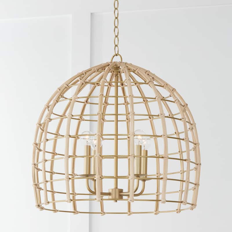 Wren 1-light Matte Brass Large Pendant w/ Handcrafted Rattan