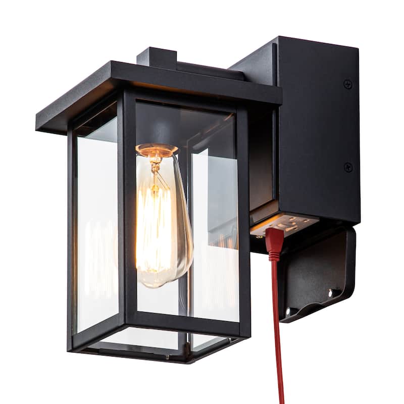 Outdoor Wall Lantern with GFCI Outlet - 1 PACK - 1 PACK